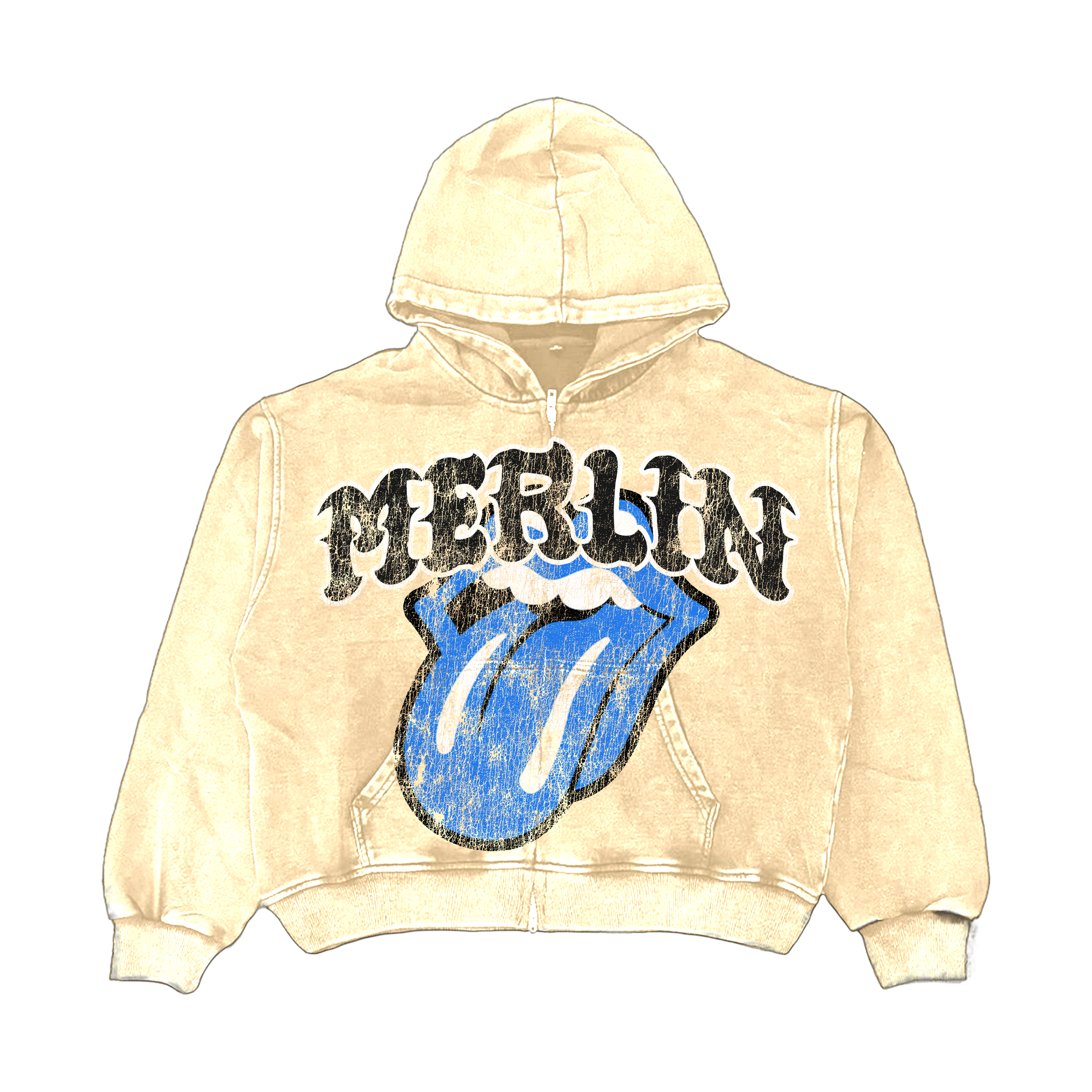Merlin Blue Rolling Stones Hoodie Cream