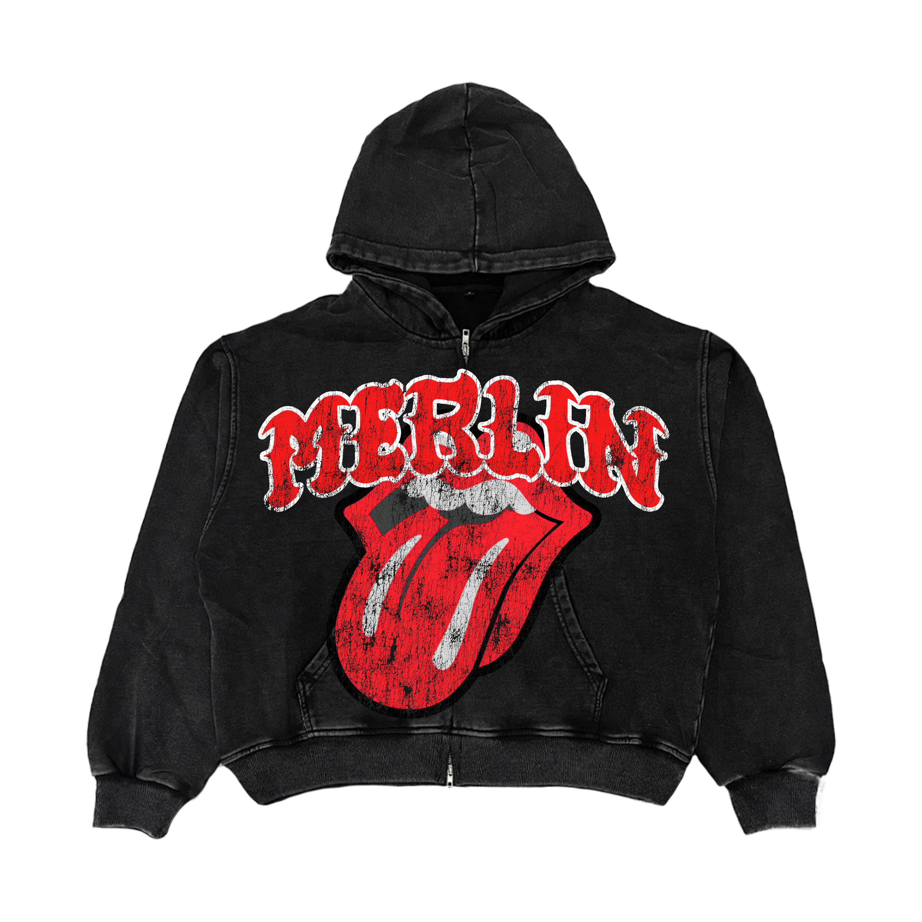 Merlin Red Rolling Stones Hoodie Black