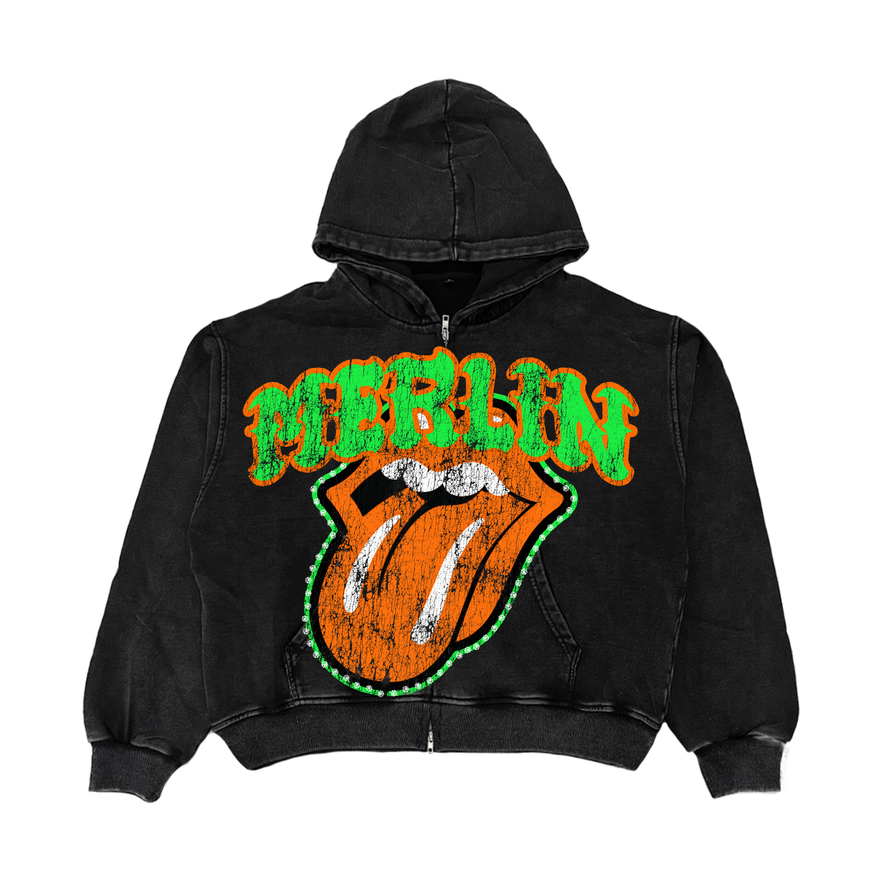 Merlin Orange Rolling Stones Hoodie Black