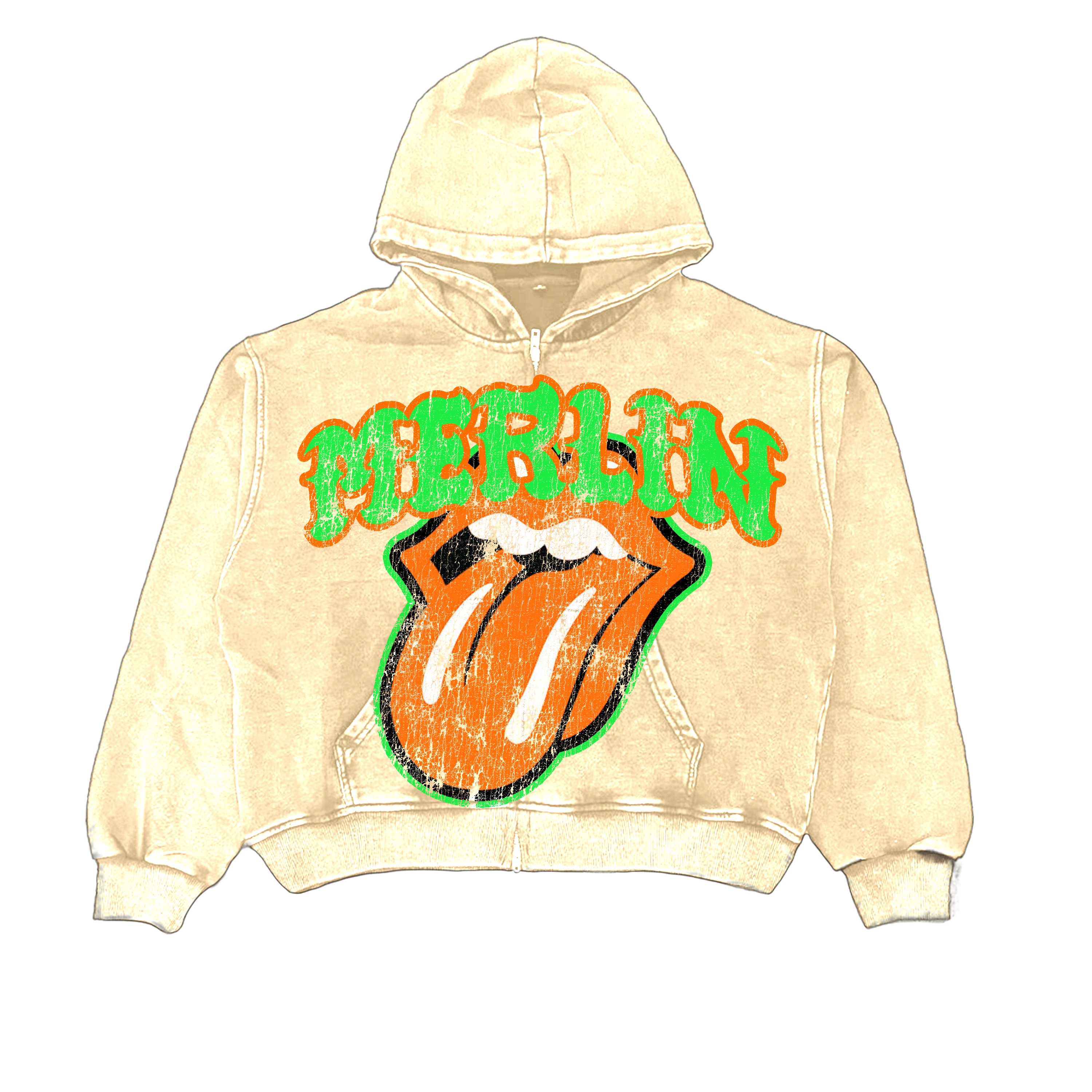 Merlin Orange Rolling Stones Hoodie Cream