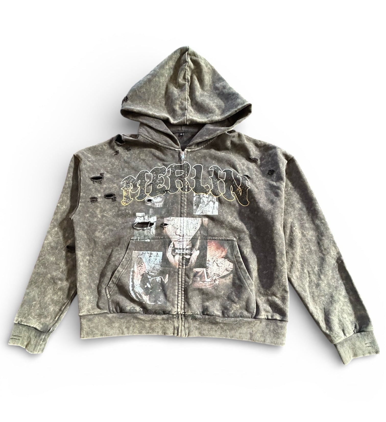Photo Collage Acid Wash Hoodie